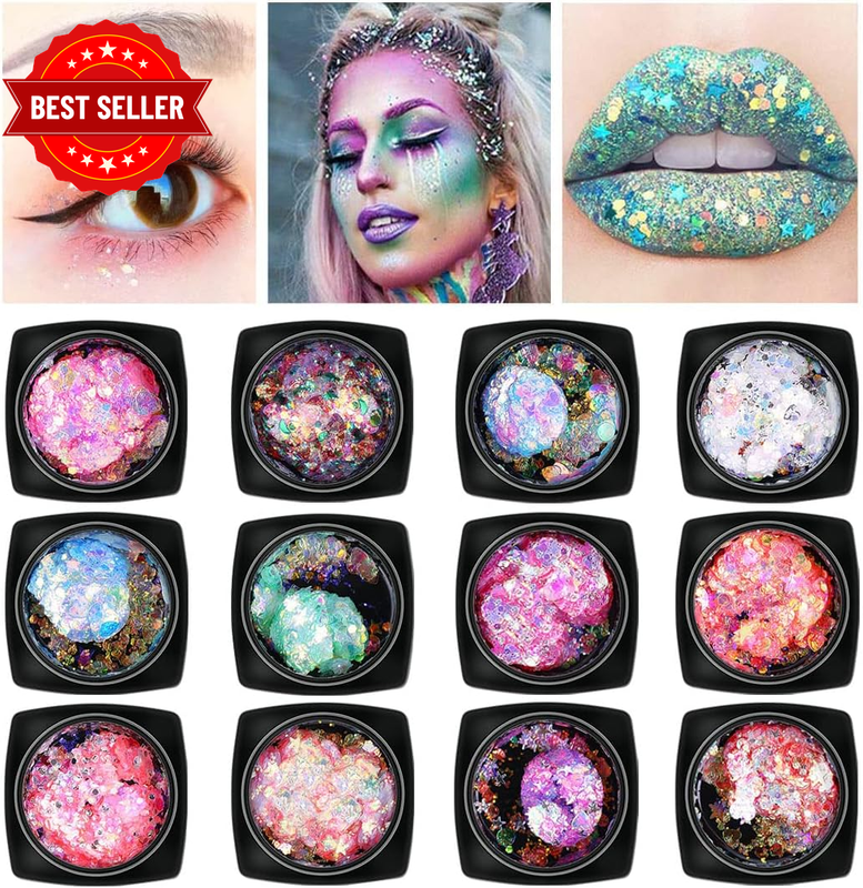 Chunky Holographic Body Glitter 12 Colors Mixed Cosmetic Glitter Nail Sequins Ir