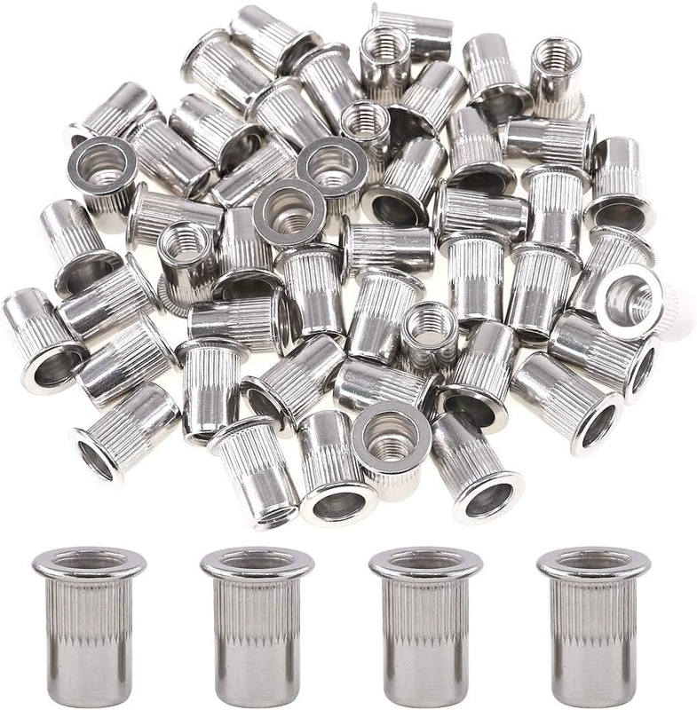 Glarks 50Pcs M8 Flat Head Threaded Rivetnut Insert Nutsert Set