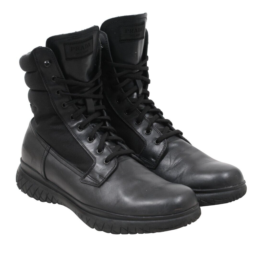 Prada Men Combat Boots US10 UK9 Black Leather Nylon Chunky
