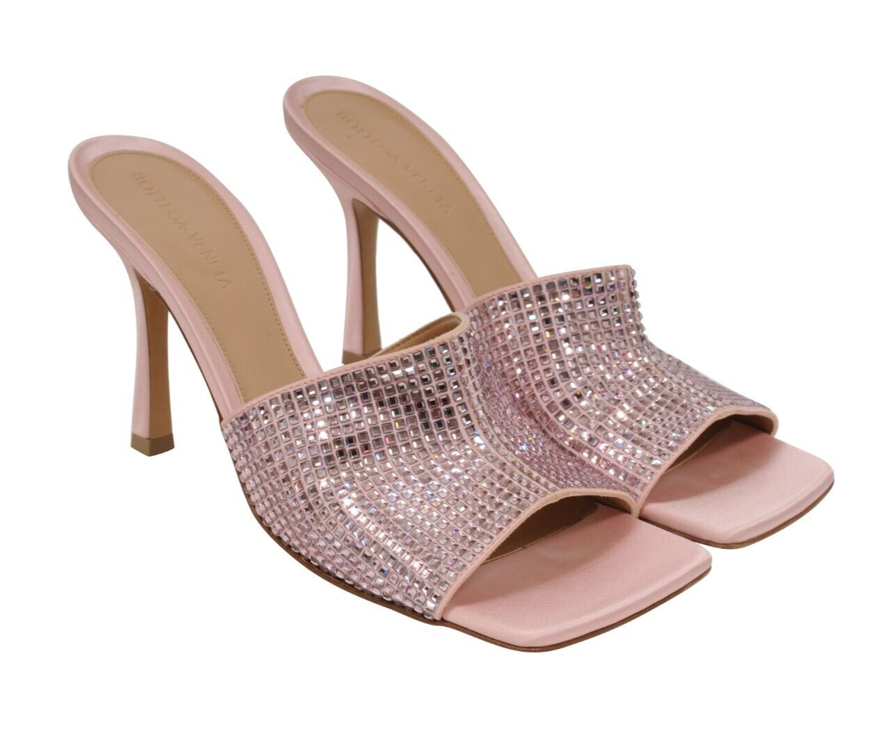 サンダル・ミュール BOTTEGA VENETA  Sandals Women Leather Pink/Azalea Bottega Veneta - Lido Azalea Metallic Woven Mule Sandal, 90mm
