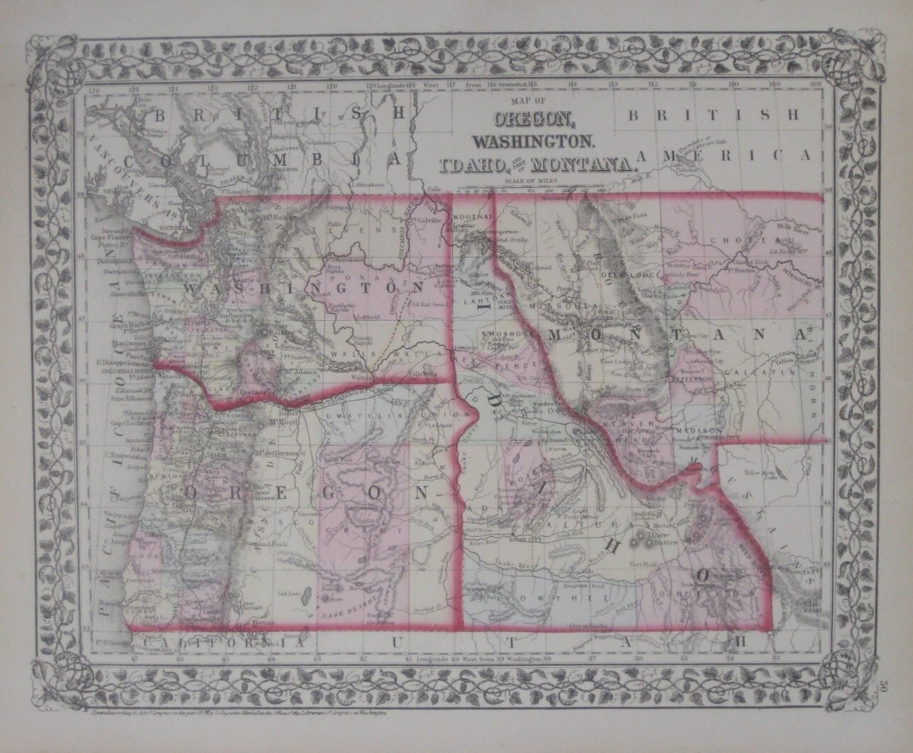 Original 1874 Mitchell Map WASHINGTON OREGON IDAHO TRAIL