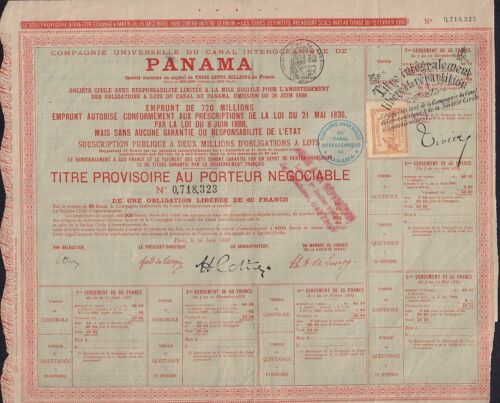 Comp Universelle Canal Interoceanique de PANAMA 1888 sign. Ferd. de Lesseps  