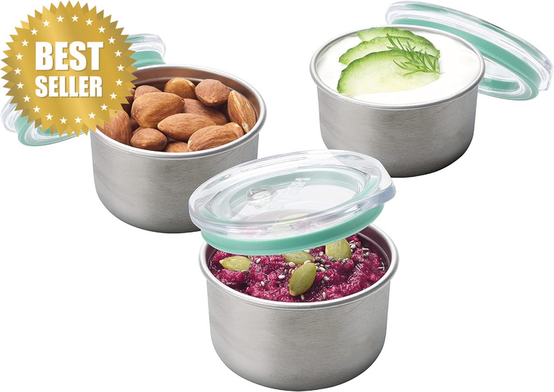 3 Pk Microwave Safe Stainless Steel Mini Sauce Pots 60ML Sage