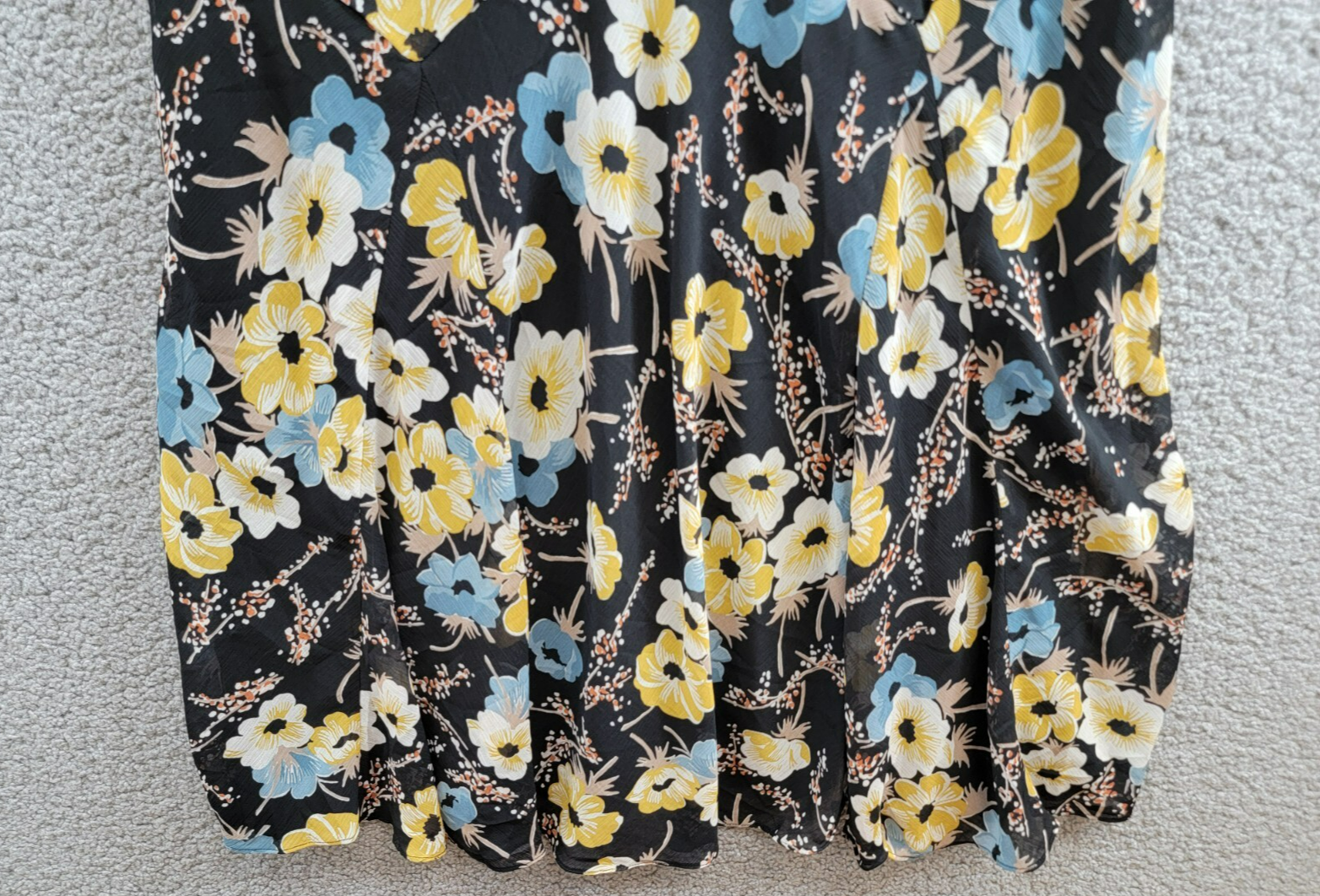Lauren Ralph Lauren Floral A-Line Dress Women's 8 Black Multi Ruffled Side Zip - Picture 4 of 15