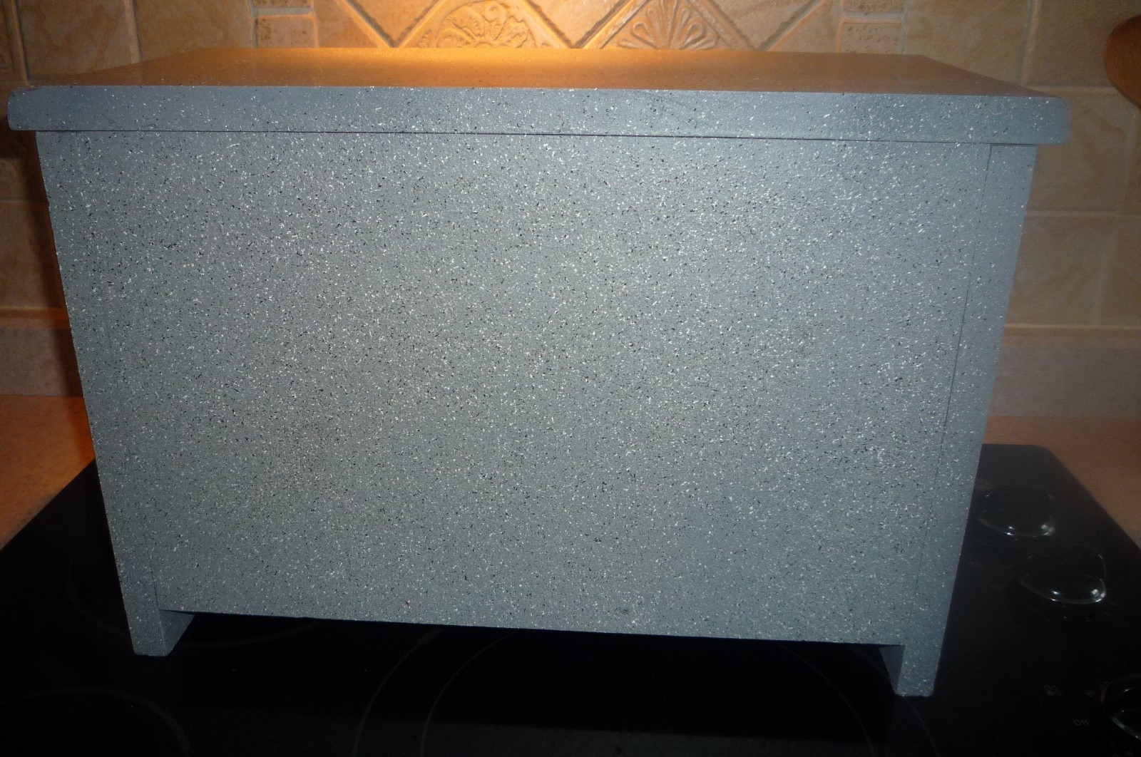 Vintage wooden painted bread box with plexiglass drop down hinged door