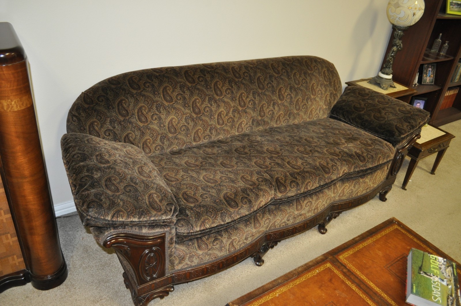 Recovered Dark Brown Paisley East Lake Victorian Sofa