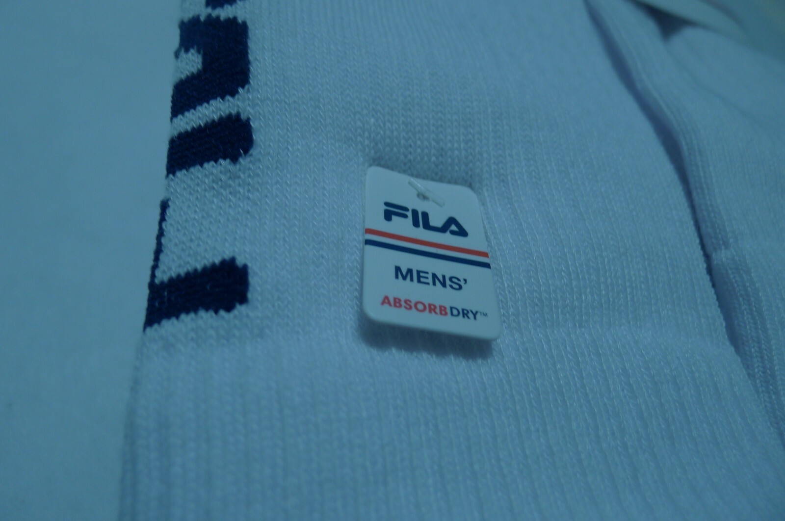 NEW 6 PACK PAIRS FILA ABSORB DRY MEN'S WHITE CREW NAVY FILA LOGO SOCKS