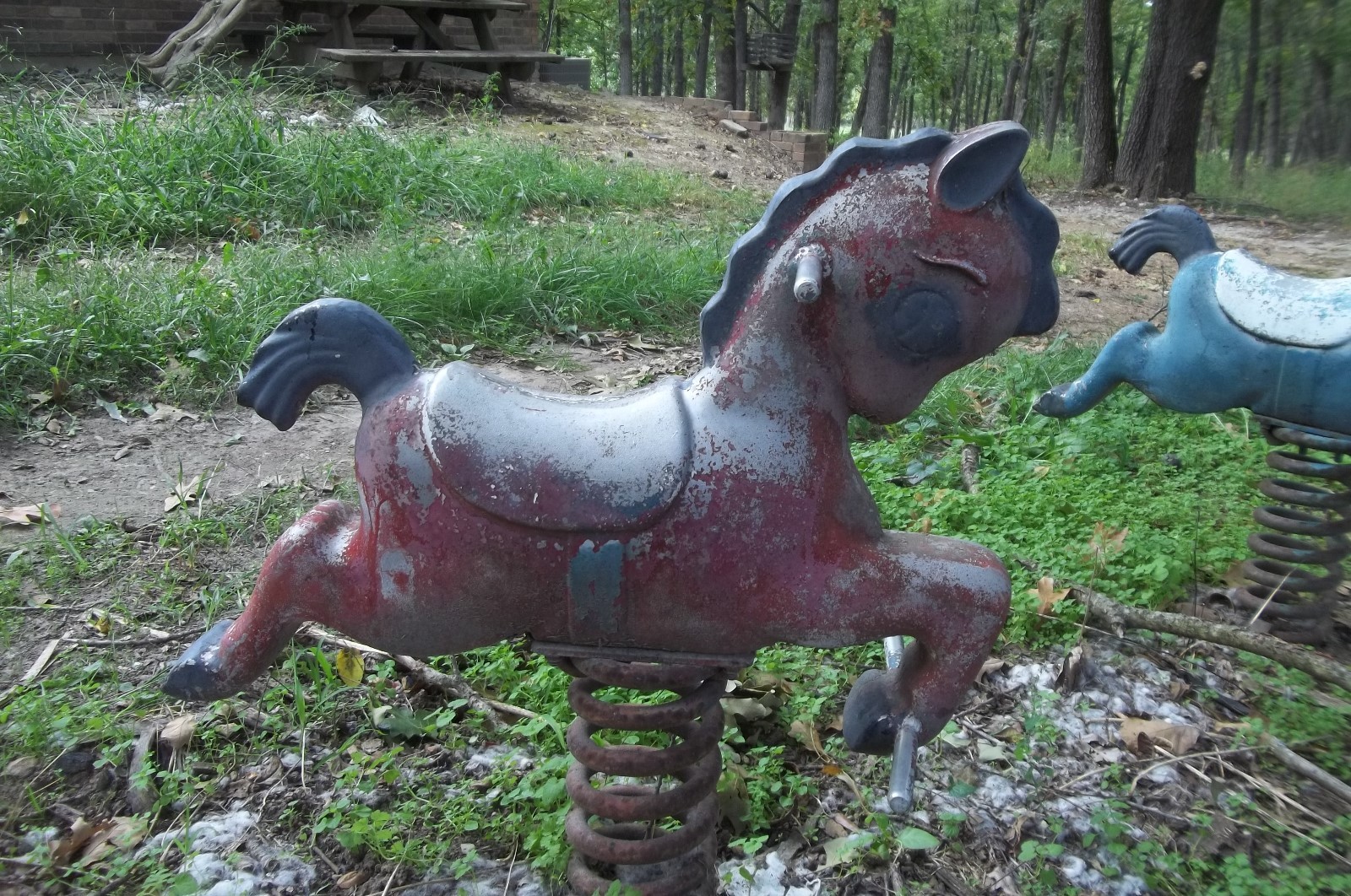 2  Vintage Horses Playground Rocker Ride w/ Spring  Antique Kids Toy