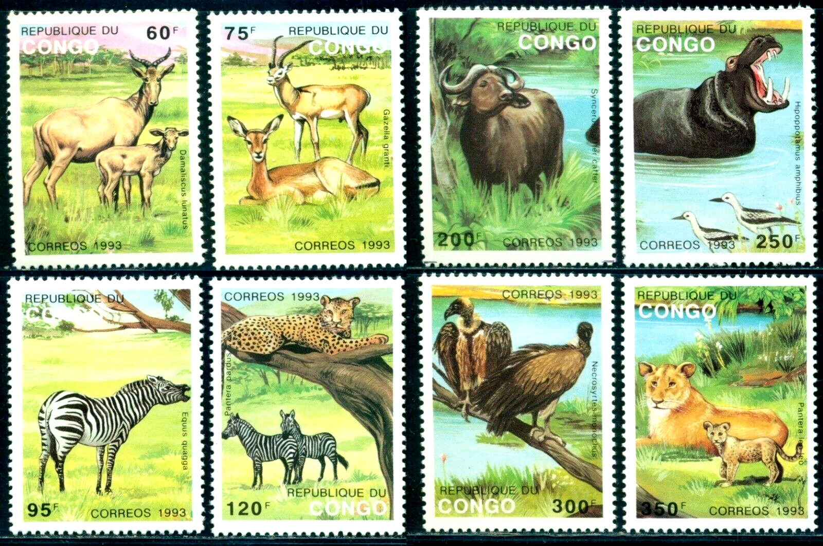 animal car3枚セット 1993 Animals,antelope,Leopard,vulture,gazelle,buffalo,lion