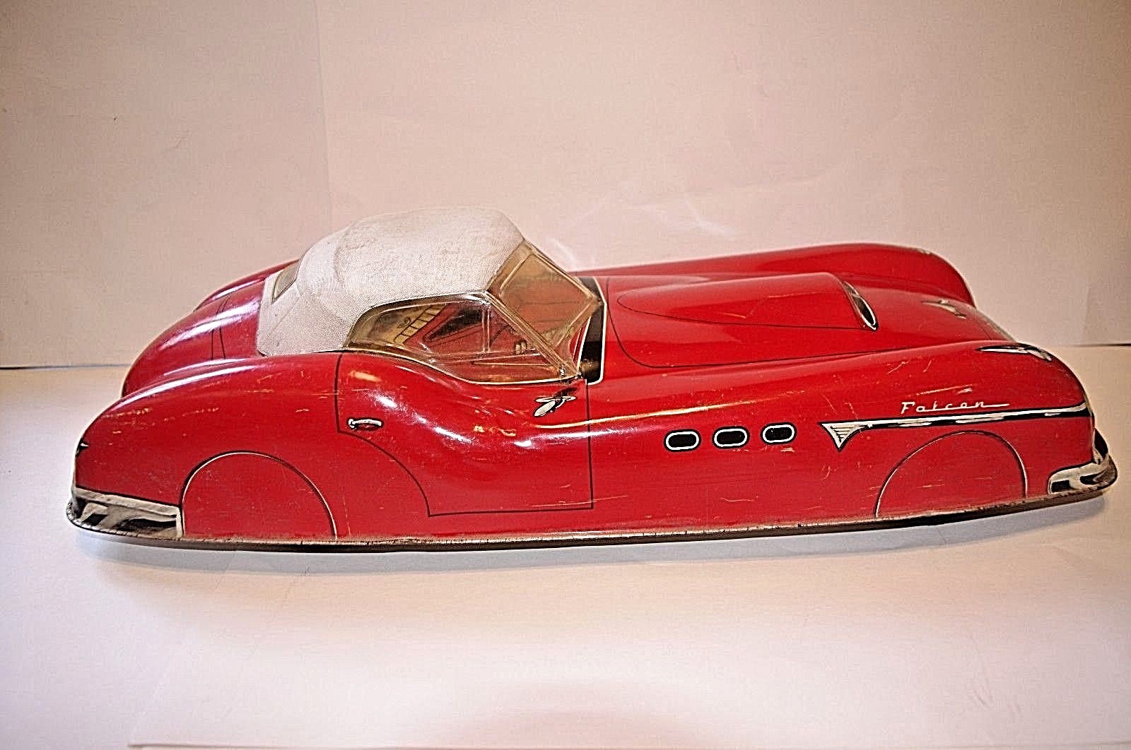 Vintage Marx 1950's Falcon Tin Litho Friction Car with cloth rag top  (Works)