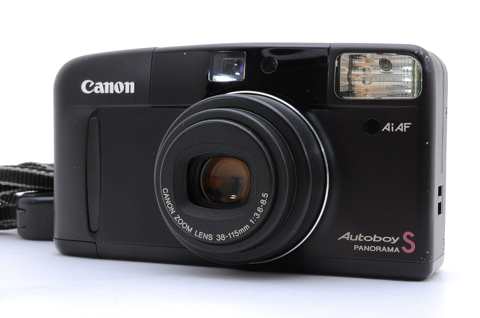 良品 Canon Autoboy S LL3629#C001 Near MINT w/strap] Canon Autoboy S PANORAMA BLACK35mm Point