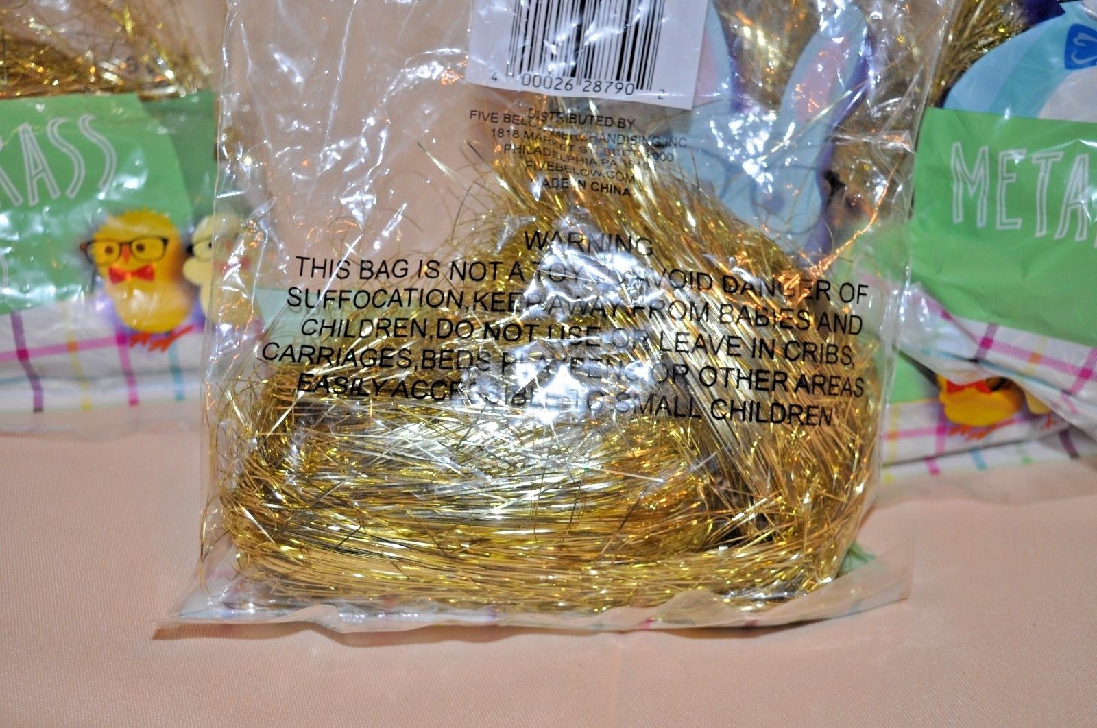 4 bags of Gold Metallic Tinsel Hair Easter Gift Basket Stuffer Party Supplies