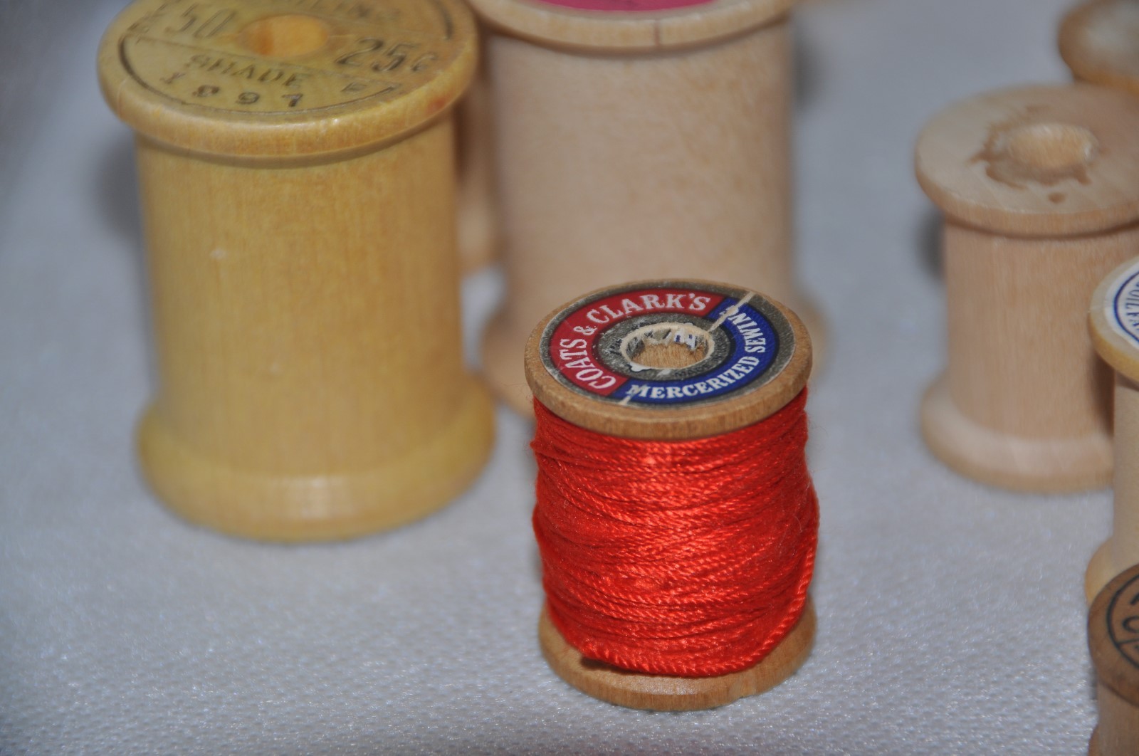 Vintage Sewing Collection of Wooden Spools, Some with Thread, Sizes Vary