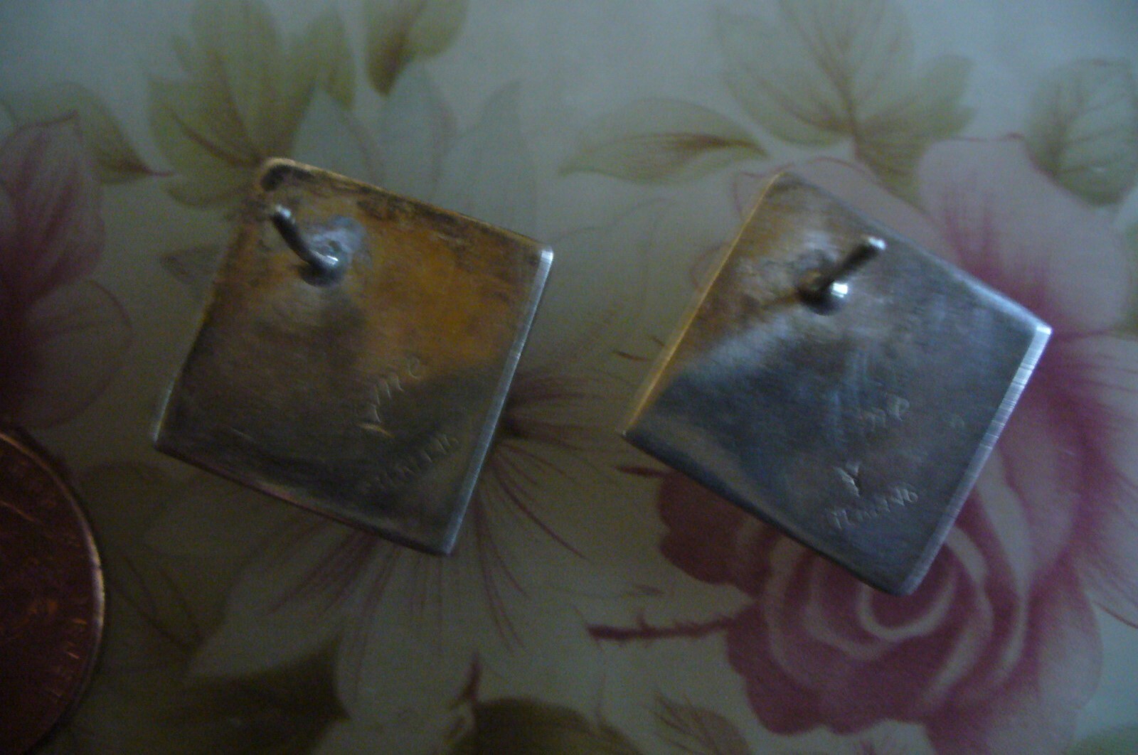 UNUSUAL Sterling Silver POST - Southwestern Black Onyx  Earrings Signed TEME Y