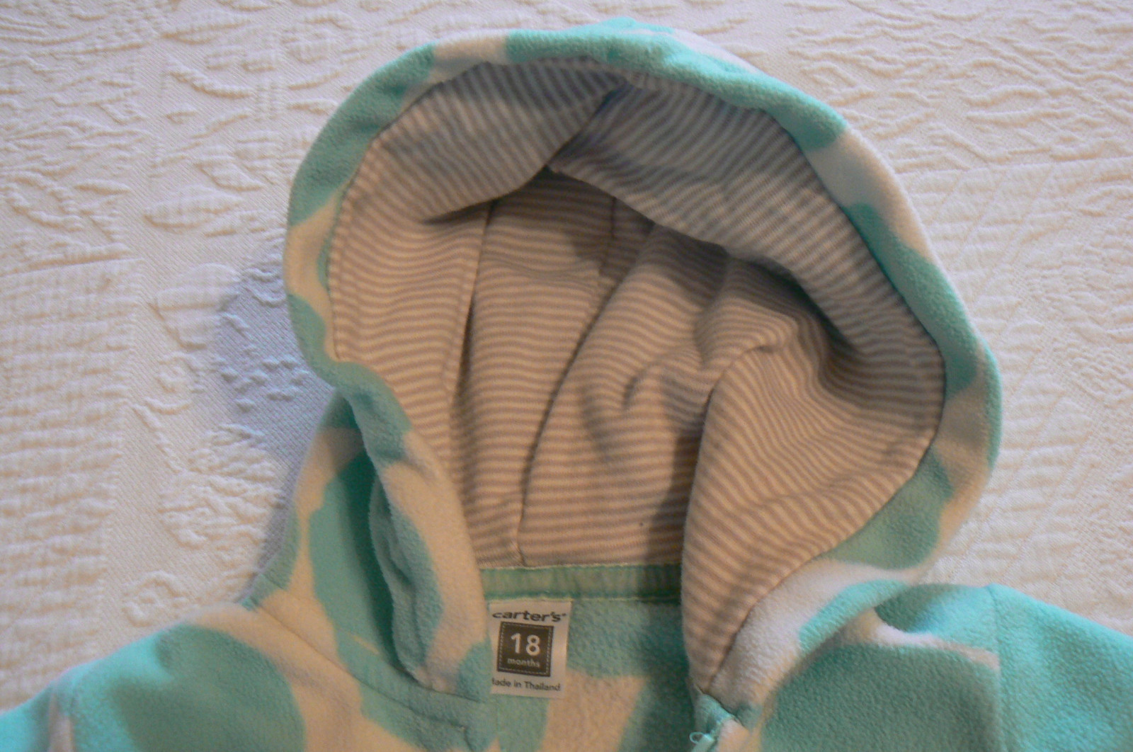 Carter's 18 month hoodie,large aqua polka dots,zip up,SUPER SOFT!! fleece CUTE!