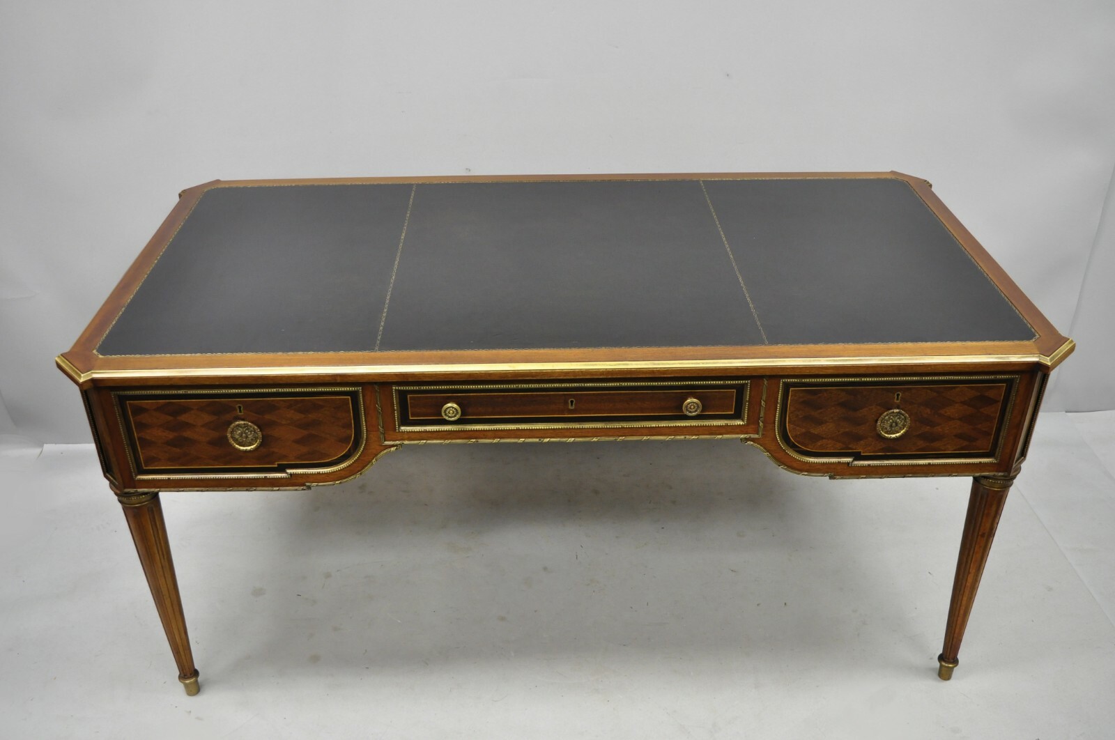 French Louis XVI Black Leather Top Bureau Plat Desk by Simón Loscertales Bona