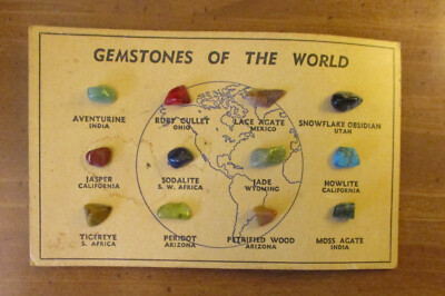 Vintage Gemstones of the World Educational Chart with 12 genuine gemstones