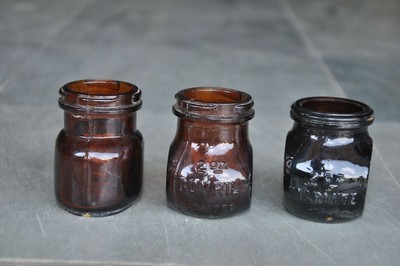 3 Pc Vintage Different Unique Shape Bovril & Marmite Ad Glass Bottles