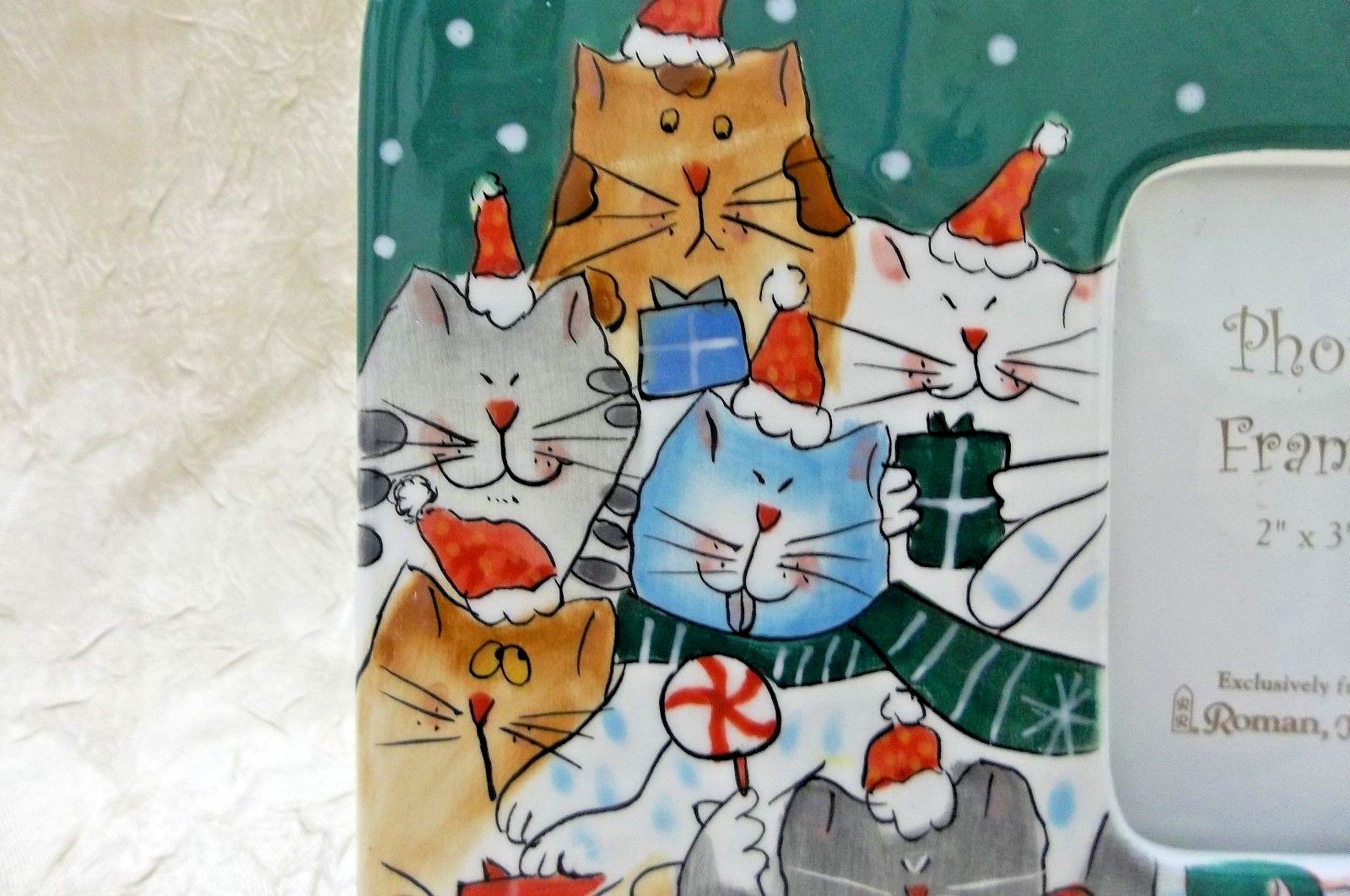 Christmas Holiday Ceramic Cat Kitty Photo Frame from Roman holds 2