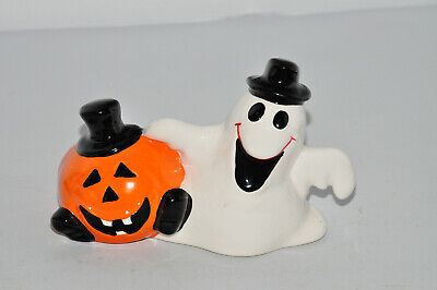Vintage 5" PR CO. Ceramic Ghost With Pumpkin Laughing Halloween (Taiwan R.O.C.)