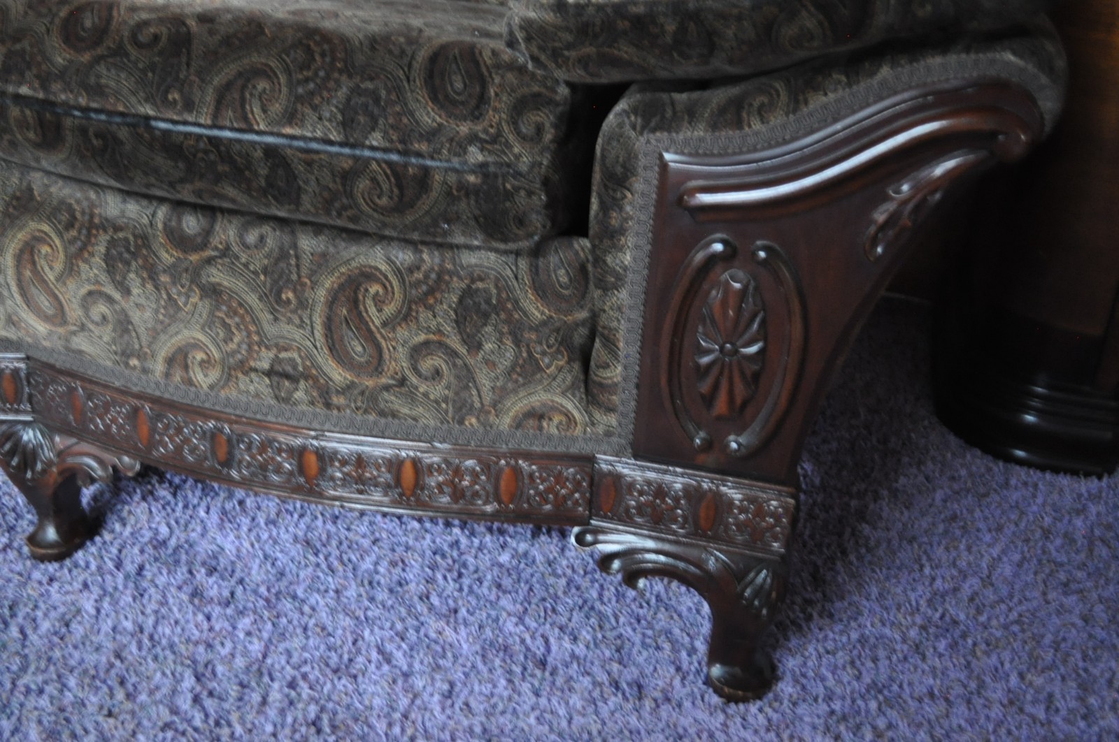 Recovered Dark Brown Paisley East Lake Victorian Sofa