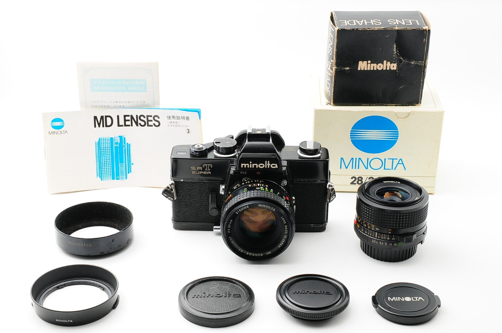 Minolta SRT Super Black ROKKOR PF 50mm F1.7 New MD 28mm F2.8