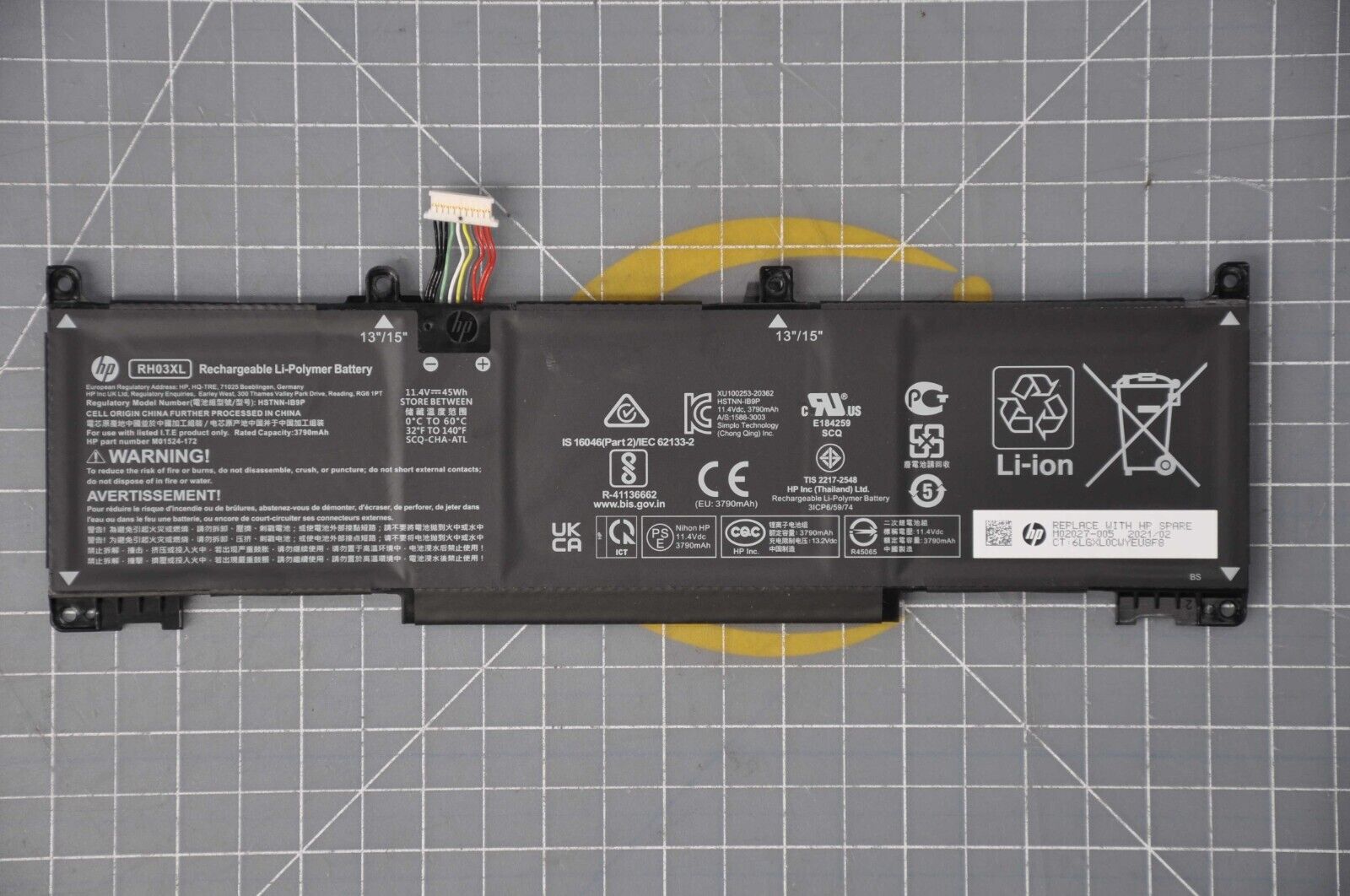 HP 3C 45Wh 3.95Ah LI SPS-Battery RH03045XL-PL Grade A M02027 HP 3C 45Wh 3.95Ah LI SPS-Battery RH03045XL-PL Grade A M02027