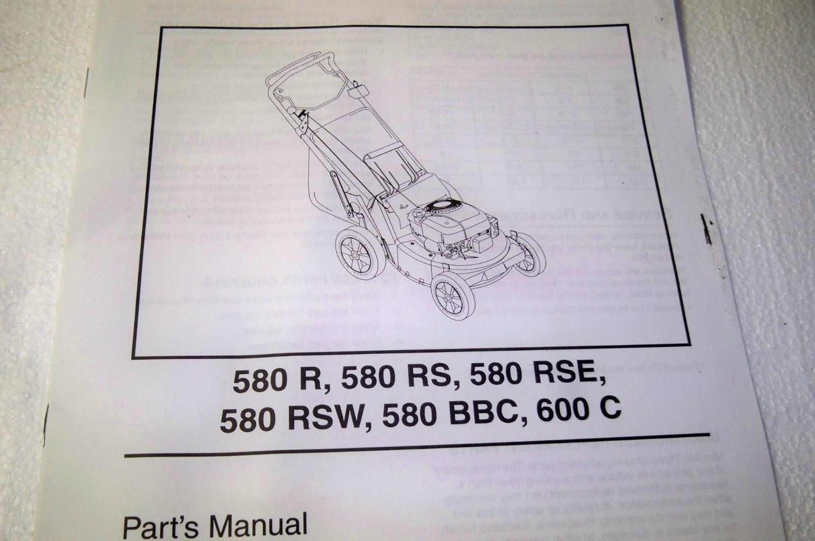 Husqvarna 580R 580RS 580RSE 580RSW 580BBC 600C parts manual