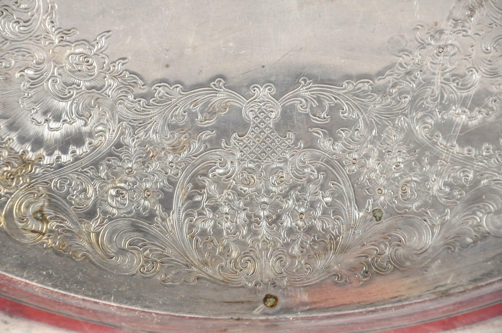 Vintage Silver Plate Butler Large Oval Handled Serving Tray 20