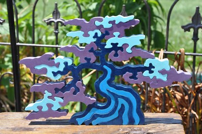 Survivor Challenge Blue Shade Tree Wood Puzzle Toy Made in the USA Art
