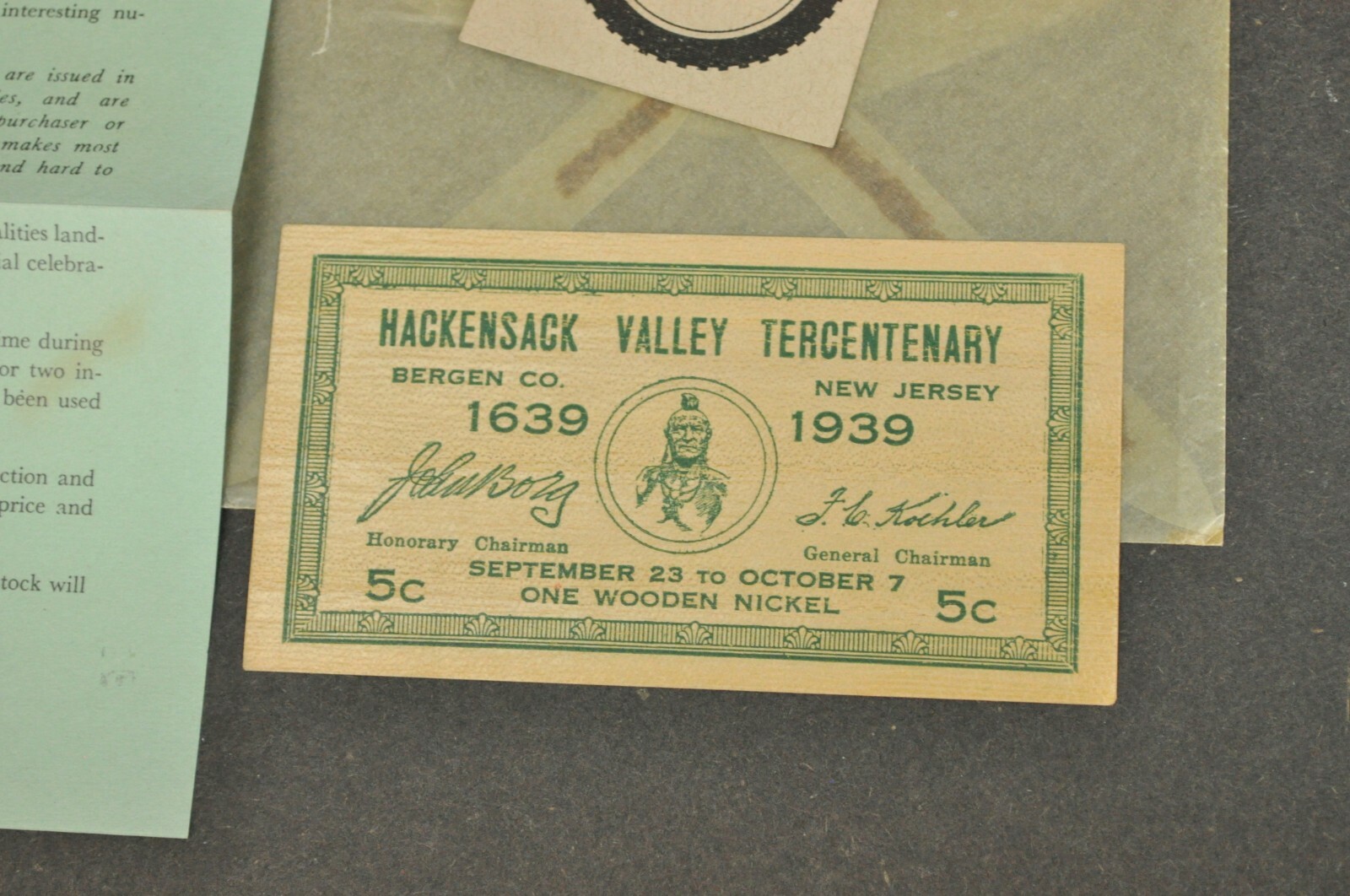 Vtg 1639-1939 Hackensack Valley Tercentenary Bergen Co New Jersey Wooden Nickel