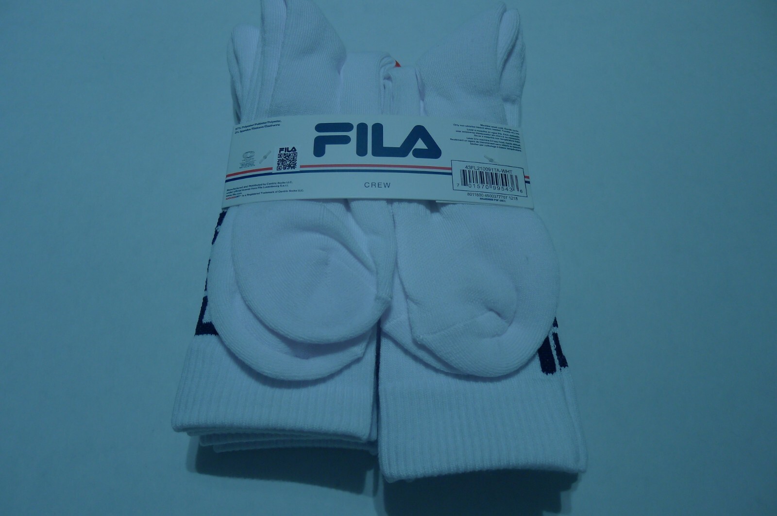 NEW 6 PACK PAIRS FILA ABSORB DRY MEN'S WHITE CREW NAVY FILA LOGO SOCKS