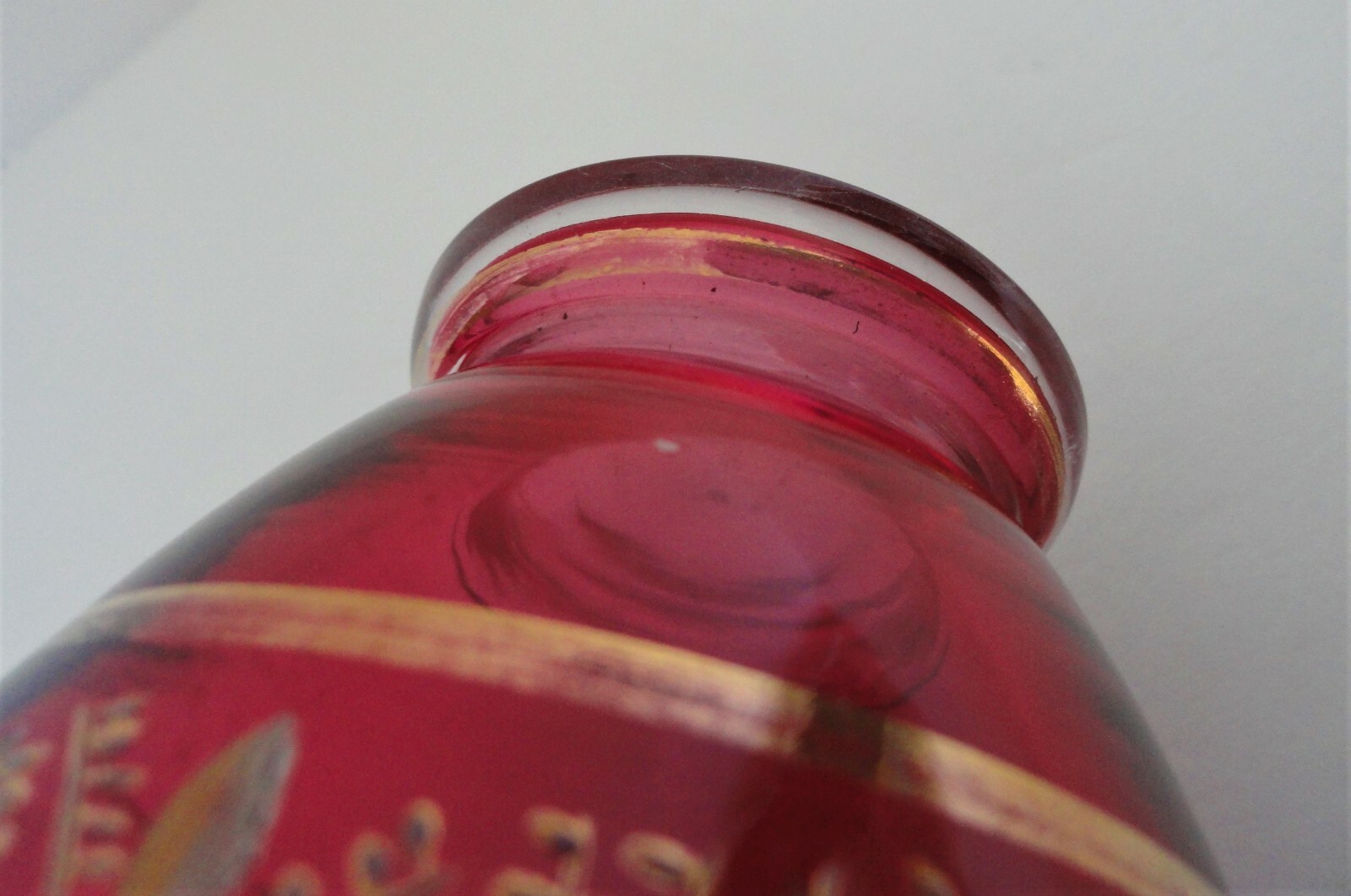 Antique Moser Cranberry Gold & Silver Perfume Scent Atomizer Bottle