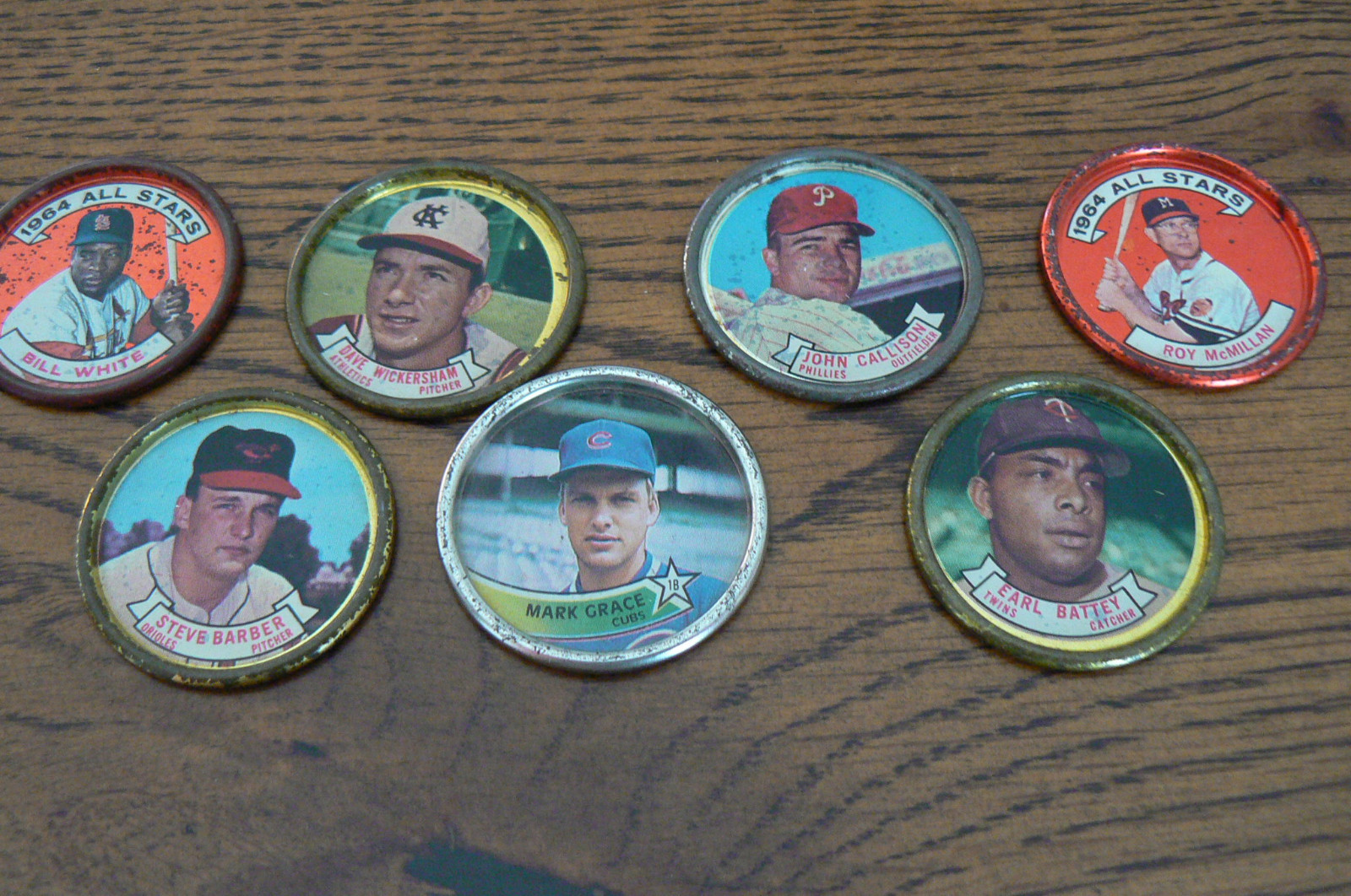 Lot of 7 Topps Metal Coin Caps Baseball Players All Stars White McMillan Battey