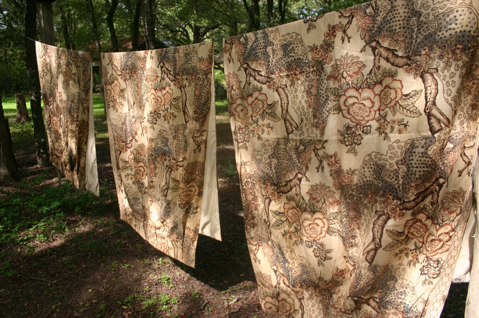 Antique Art Nouveau nature linen shabby fine vintage fabric drape curtain panels