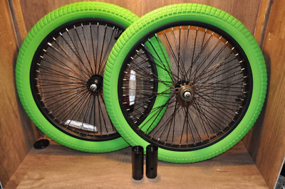 Mongoose BMX 20'' Bike Wheelset Pegs & 14T Freewheel Included 20x2.35 green Tire.
