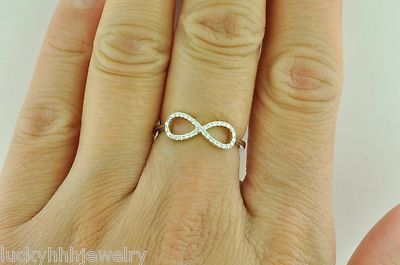 Pre-owned Luckyhhhjewelry 14k Solid White Gold Ladies Infinity Natural Diamond Ring 0.26 Ct Figure 8