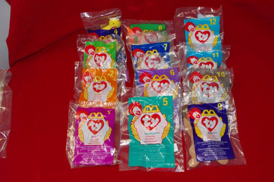 12 PC. COMPLETE SET McDONALD'S TY TEENIE BEANIES 1993 TAG &1998 BAG ERROR SEALED