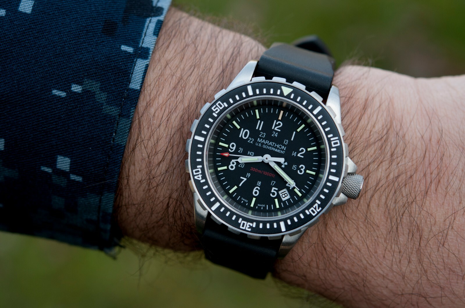 Pre-owned Marathon Military Tsar Dive Watch, Us Government Dial, Swiss Made, Iso 6425