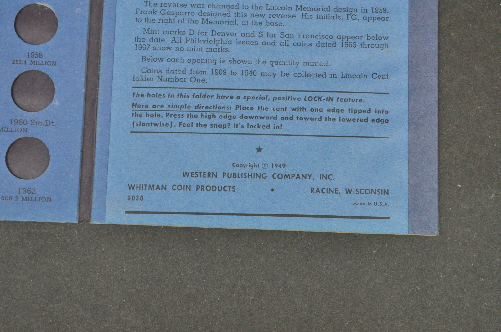 Vtg Lincoln Cents Penny Coin 1941 to 1974 Whitman Book Album Folder Only 9030