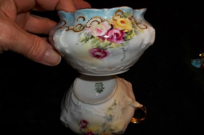 Antique 1909 BRC MOLIERE Germany Fine German Porcelain Cream & Sugar Bowl ~ROSES