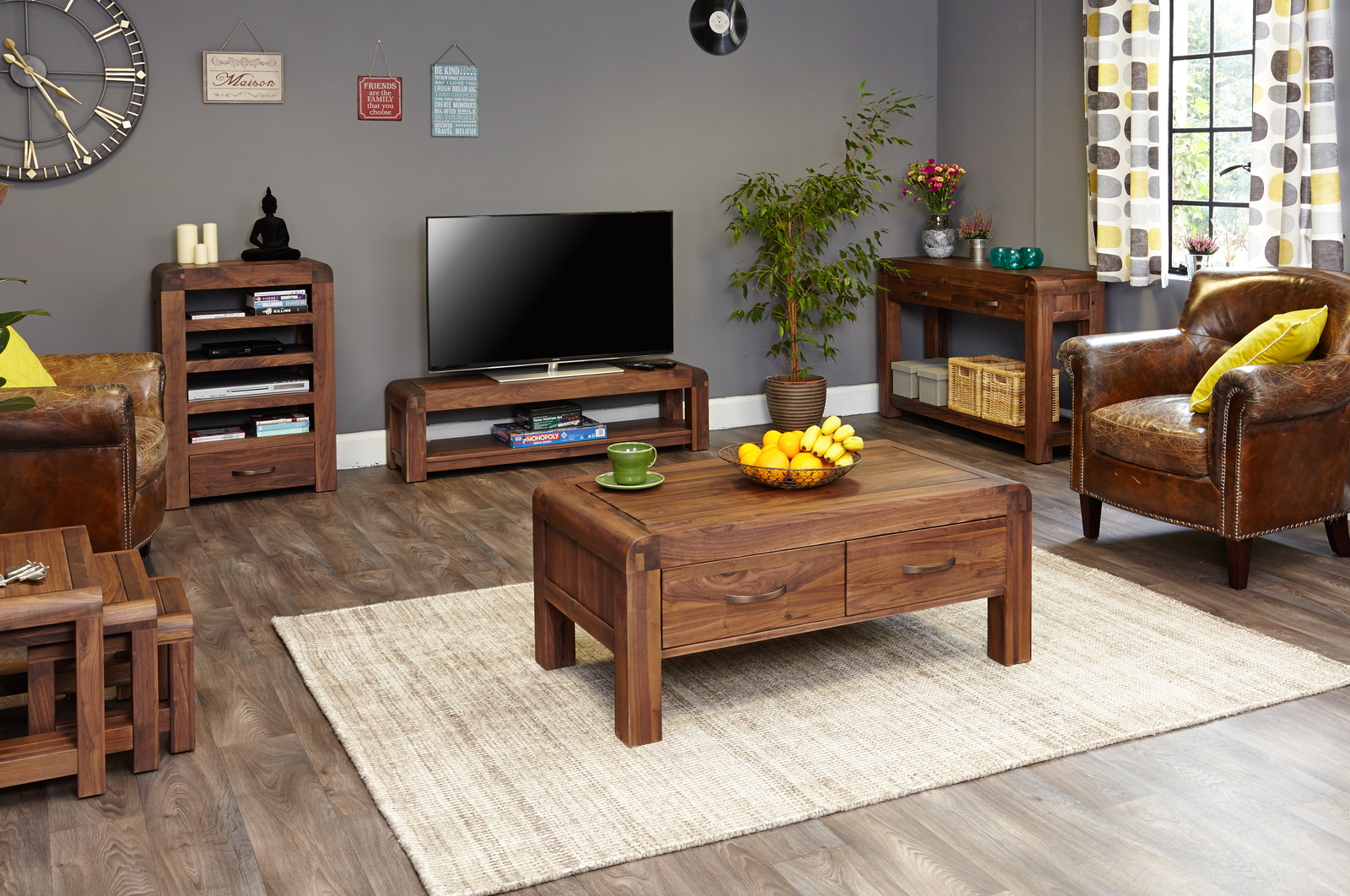 Shiro Premium Dark Wood TV Cabinet Unit Stand Low For 72 TV Solid