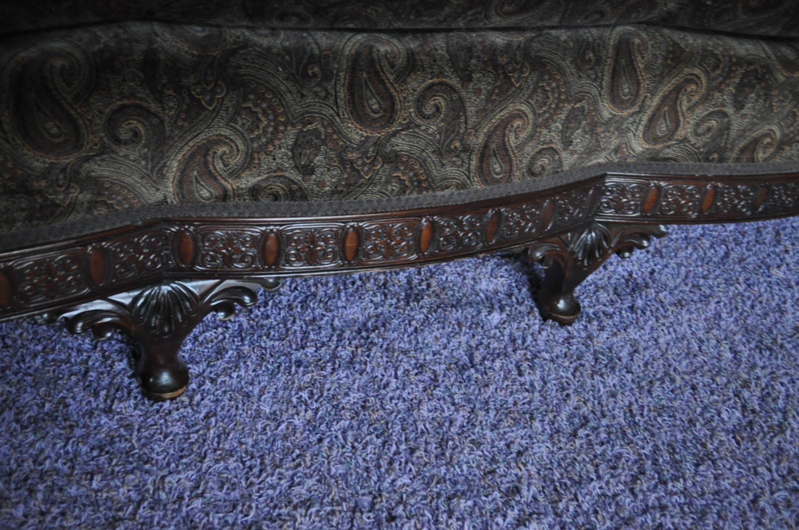 Recovered Dark Brown Paisley East Lake Victorian Sofa