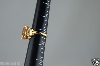 VINTAGE GOLD PLATED,PRINCESS CUT PEACH  & WHITE RHINESTONE RING SIZE 6,25
