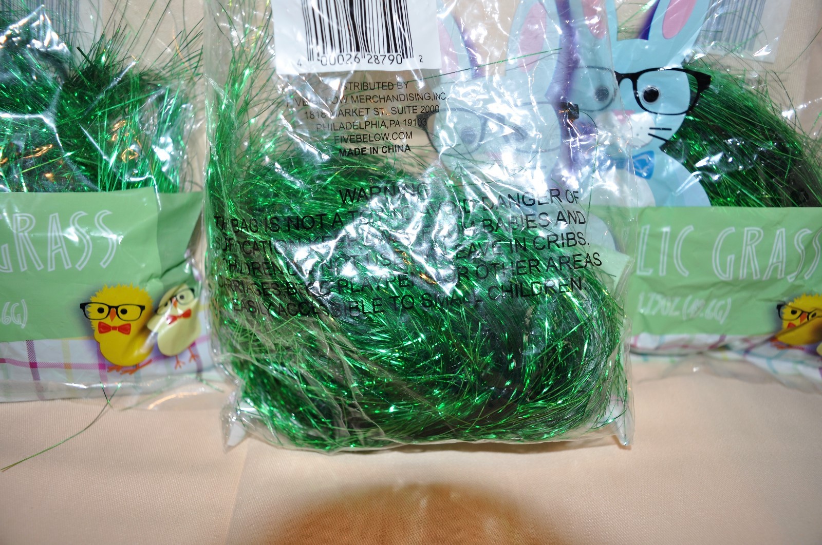 4 bags of Green Metallic Tinsel Hair Easter Gift Basket Stuffer Party Supplies