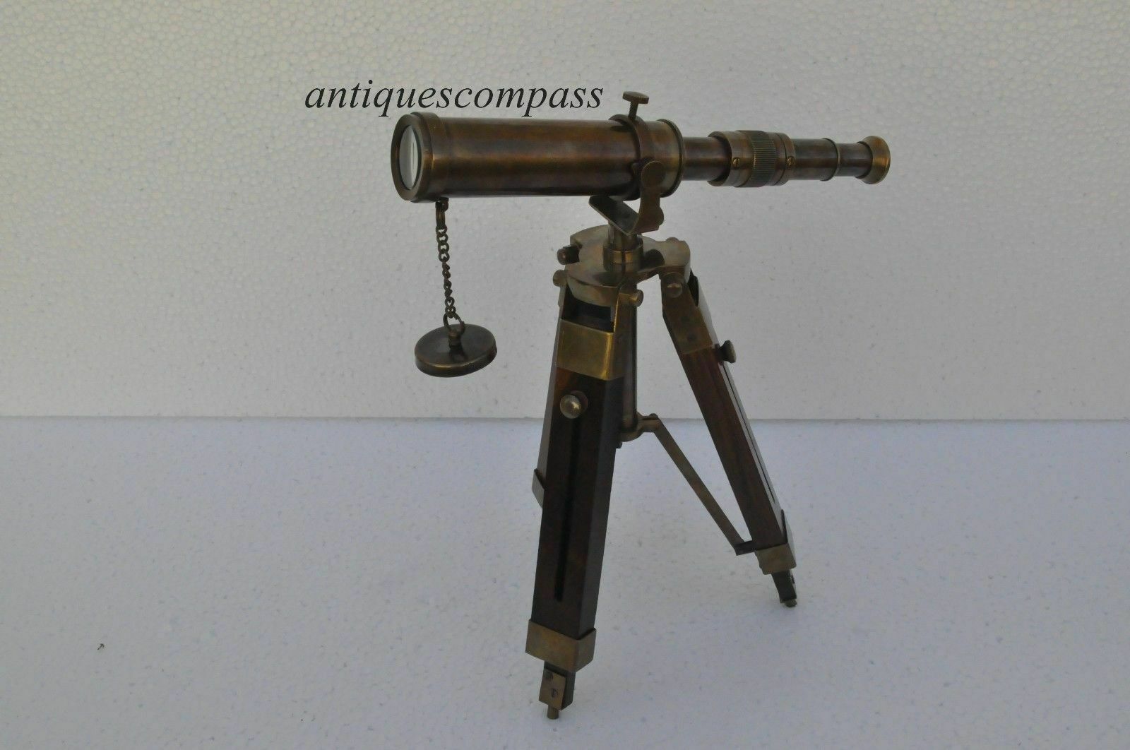 Antique Brass Marine Nautical Telescope Spy Maritime Wooden Tripod Stand Gift