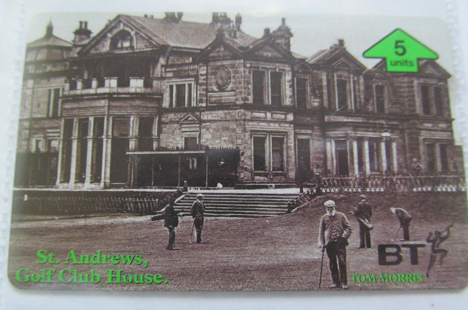 UNUSED BT PHONECARD WITH OLD TOM MORRIS AND ST ANDREWS CLUB HOUSE W/CARD
