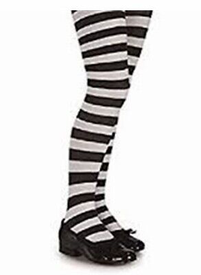 AGE 6-8 YRS CHILDS KIDS WICKED WITCH BLACK & WHITE STRIPED STRIPEY TIGHTS  