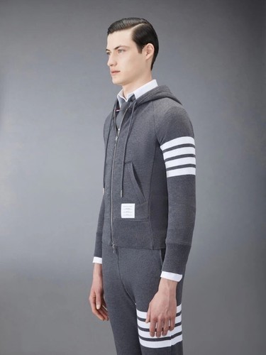 Pre-owned Thom Browne Classic Loopback 4-bar Full Zip Hoodie Dark Grey Sz 00 (xxs) In Gray