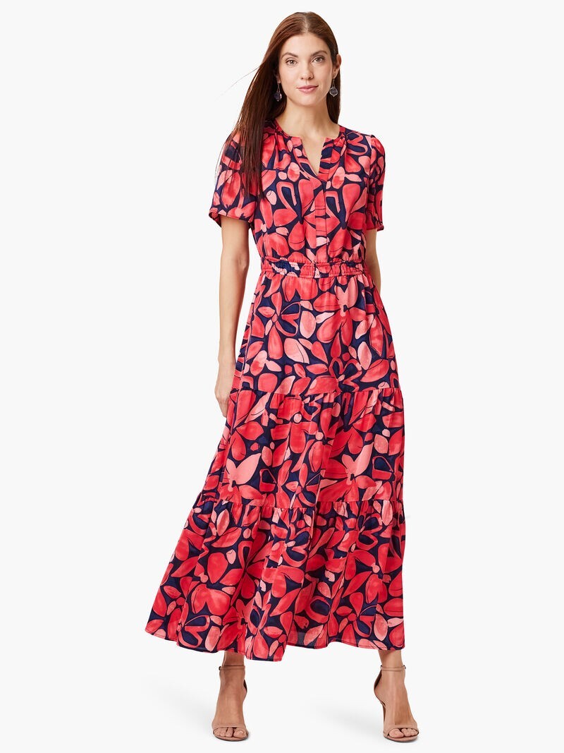 NIC + ZOE Red-Orange Happy Floral Daydream Print Maxi Shirt-Dress XXL = 18/20 1X